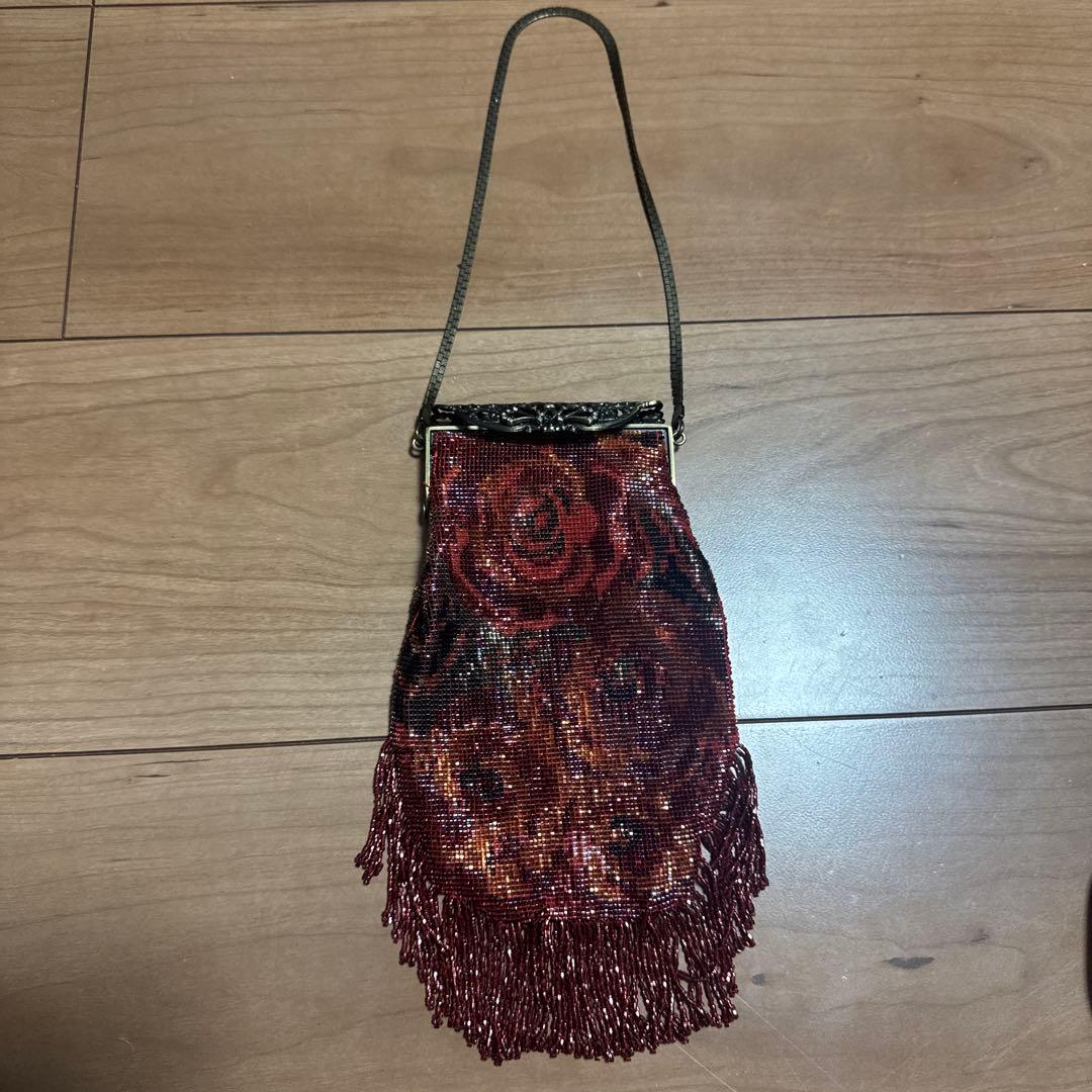 デリカビーズ刺繍バラ柄パーティーバッグ