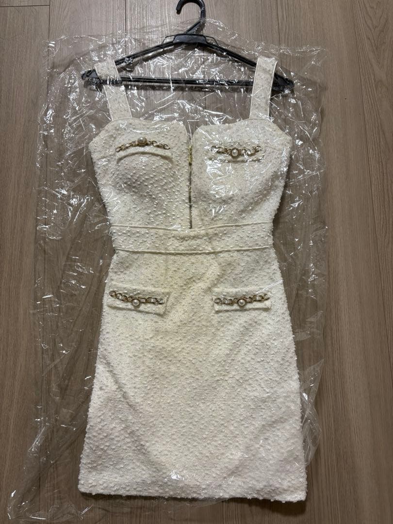 【か】an アン　キャバドレス　ツイード　S ホワイト　シュガー