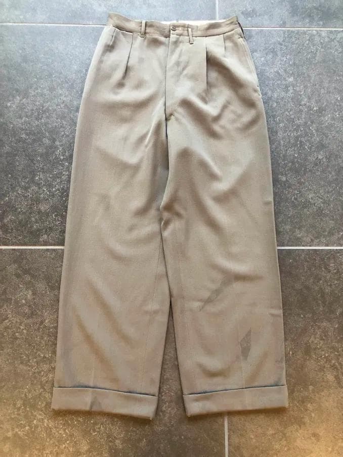 40s 50s カーキ×グレー ウール ギャバジン織り スラックス ヴィンテージ